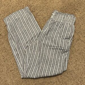Blue and white striped linen pants
